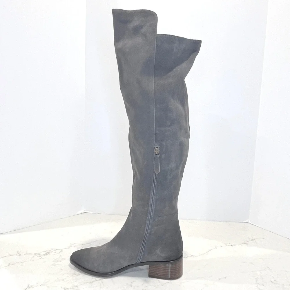 L‎ Paolo Over the Knee Boots Women 9 Grey Suede Side Lace Detail Block Heel